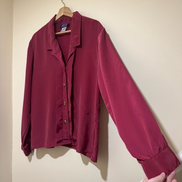 Women’s Vintage H.E.R 80’s Button Down Long Sleeve Collared Blouse Size Large - Picture 11 of 16